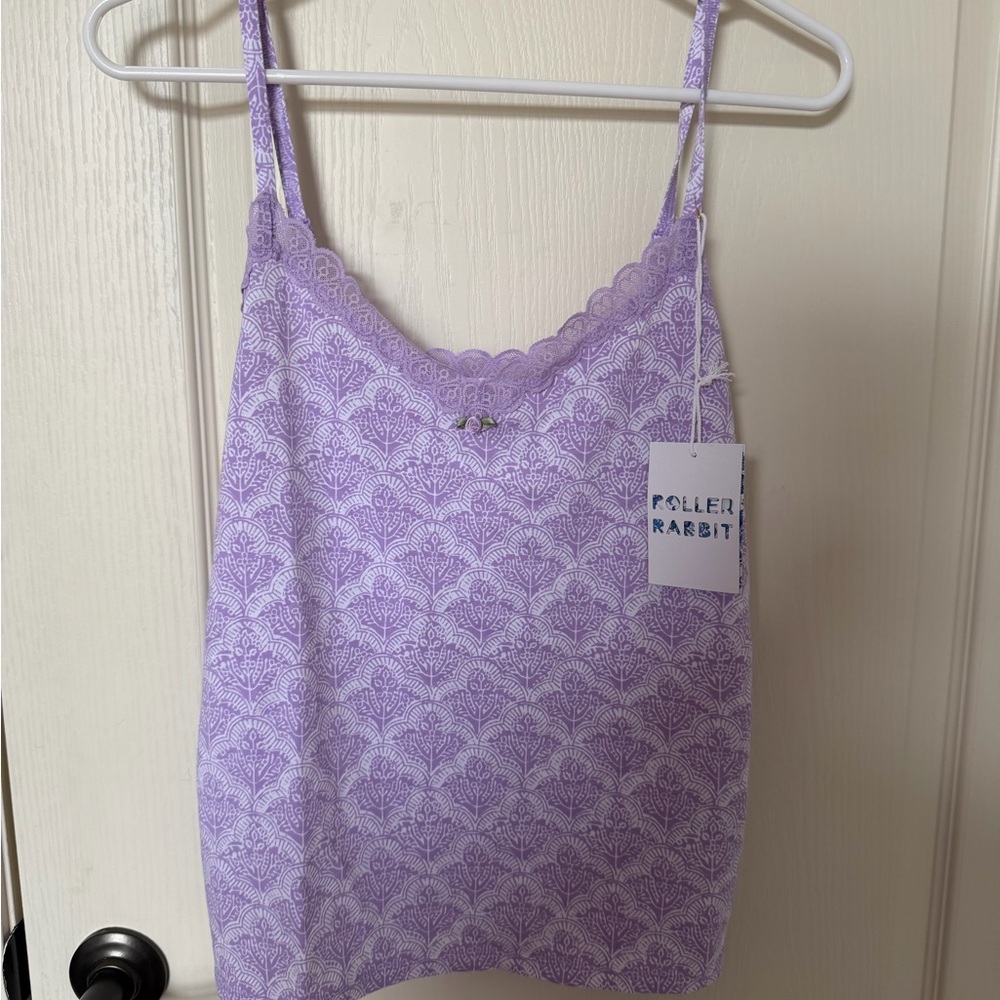 Roller Rabbit Lavender Lace-Trimmed Printed Camisole